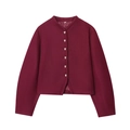Minimalist burgundy women jacket with round neck and decorative silver metal buttons - S / Burgundy