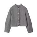 Women's minimalist dark grey cropped wool jacket with stylish silver sphere buttons - S / Gray