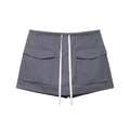 Dunkelgraue Cargo-Shorts für Damen mit elastischem Kordelzug und großen Klappentaschen - XS / Grauer Skort