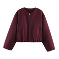 Giacca bomber da donna color bordeaux con cerniera e orlo elastico in tessuto pregiato - XS / Rosso Scuro