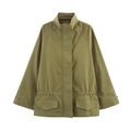 Women's oversized cargo jacket in olive green with drawstring waist and large pockets - S / Olive Green