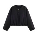 Giacca bomber nera da donna con zip argentata e polsini elastici su sfondo bianco - XS / Nero