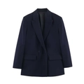 Classic dark blue double-breasted blazer with structured silhouette and flap pockets - Aquamarine