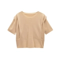Top de punto caqui con cuello redondo y elegantes hombreras de capas modernas - S / Albaricoque