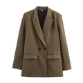 Olive green double-breasted oversized blazer with notched lapels and flap pockets - Light Green