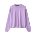 Women's light purple ribbed knit sweater with crew neck and a relaxed fit on white background - S / Purple