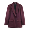 Women's burgundy oversized double-breasted blazer with notched lapels and flap pockets - Dark Red