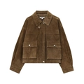 Classic dark brown suede aviator jacket with oversized flap pockets and lapel collar - XS / Dark Brown