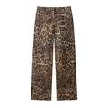 Pantalon femme imprimé léopard, coupe droite, tissu satiné et taille haute élégante - XS / Pantalon Imprimé Léopard