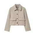 Chaqueta corta de lana para mujer con cuello de solapa, botones y bolsillos frontales grandes - XS / Beige