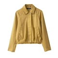 Ginger yellow faux suede bomber jacket with lapel collar and elastic hem for women - XS / Yellow