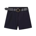 Short décontracté bleu foncé pour femme avec tissu texturé et ceinture à boucle dorée - XS / Short