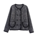 Dames tweed vest in zwart-wit met contrastbiezen en dubbele rij knopen voor een chique look - Eén maat / donkergrijs