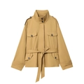 Giacca corta da donna kaki con tasche utility, collo alto e cintura regolabile in vita - XS / Cardigan Zenzero