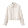 Minimalistische cremeweiße kurze Zip-Jacke mit Reverskragen und elastischen Bündchen - XS / Weiß