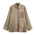 Camicia elegante in raso champagne da donna con maniche lunghe e taschino sul petto - XS / Champagne
