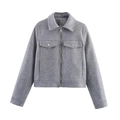 Damenjacke in Grau mit Reißverschluss, kurzem Schnitt, Kragen und Brusttaschen - XS / Grau