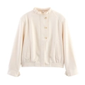 Minimalist cream white standing collar jacket with unique amber buttons for women - S / Milky White