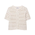 Women's minimalist hollow crochet cardigan in off-white with fine floral knit patterns - S / Off White