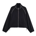 Veste en nylon noir avec passepoil blanc et ourlet à cordon de serrage réglable - XS / Noir