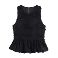 Elegante top negro sin mangas con peplum, adornos de flecos y cuello redondo - XS / Negro