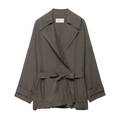 Gabardina corta verde oliva con solapas grandes y cinturón sobre fondo blanco - XS / gris oscuro