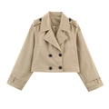 Chaqueta trench corta color caqui de doble botonadura con solapas y puños ajustables - S / Caqui