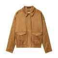 Chaqueta bomber de ante sintético marrón con bolsillos de solapa y dobladillo elástico - XS / Amarillo Jengibre
