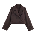 Chaqueta trench corta marrón oscuro para mujer con doble botonadura y charreteras - S / café