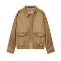 Chaqueta bomber de gamuza color camello con bolsillos con solapa y cuello de solapa - XS / Camel