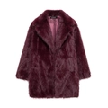 Luxurious burgundy faux fur long coat with plush texture and elegant wide lapels - XS / Burgundy