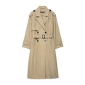 Klassieke kaki double-breasted trenchcoat voor dames met tailleriem en schouderbanden - XS / Khaki