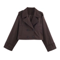 Gabardina corta cruzada en marrón oscuro con solapas anchas y charreteras de diseño sencillo - S / Castaño