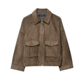 Chaqueta elegante de gamuza marrón para mujer con cremallera frontal y bolsillos grandes - XS / Camel