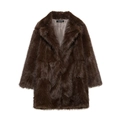 Deep brown long-sleeved faux fur coat with oversized lapels and smooth gray lining - XS / Brown