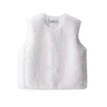 Minimalist white faux fur vest for women with plush texture and round neckline design - XS / White