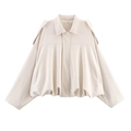 Cream white oversized bomber jacket with shoulder straps and large lapels on white background - S / Milky White