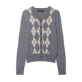 Short grey argyle knit cardigan with V-neck and button closure in a flat lay view - XS / Gray