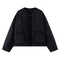 Veste matelassée noire pour femme avec surpiqûres ondulées et col rond à boutons - XS / Noir