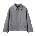 Giacca in lana grigio chiaro vestibilità comoda con colletto classico e zip su fondo bianco - S / Grigio