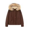 Giacca pilota marrone con cappuccio in ecopelliccia e calda fodera sherpa invernale - XS / Marrone Scuro