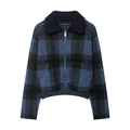 Classic checkered knit cardigan with dark blue and black patterns and front metal zipper - XS / Dark Blue