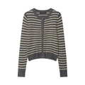 Klassische grau gestreifte Strickjacke aus Wollmischung mit Goldknöpfen auf Weiß - XS / Grau