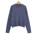 Maglione da donna in maglia a trecce blu con girocollo e spalle calate dal taglio morbido - S / Blu navy