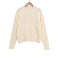 Maglione da donna in maglia a trecce bianco crema con girocollo e stile casual - S / Bianco Sporco
