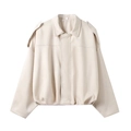 Giacca bomber in finta pelle beige con colletto a rever e design sulle spalle - XS / Bianco Sporco