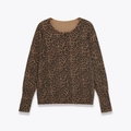 Women's leopard print knit sweater with classic round neck and long sleeves - S / Leopard Print