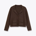 Donkerbruin gebreid vest met blazer kraag, klepzakken en een sluiting met drie knopen - S / Donkerbruin