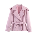 Kort lichtroze trenchcoat-jack voor dames met bijpassende riem en klassieke details - S / Roze