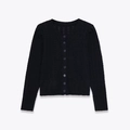 Cardigan pour femme en laine d'alpaga noire avec col rond et fermeture boutonnée chic - S / Bleu marine